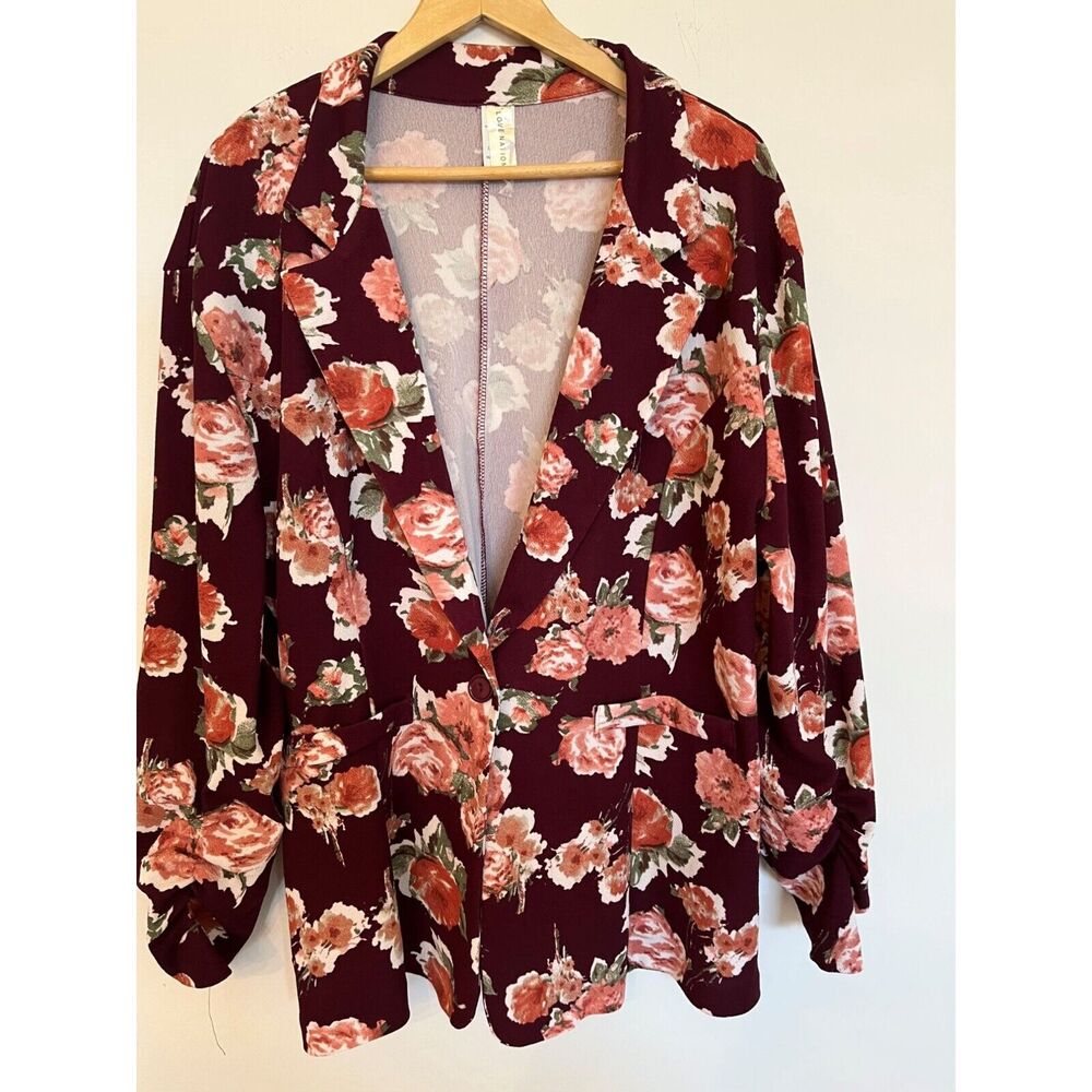 Womens Jacket 3XL Blazer Lightweight Poly Spandex Floral Cottagecore Fairy